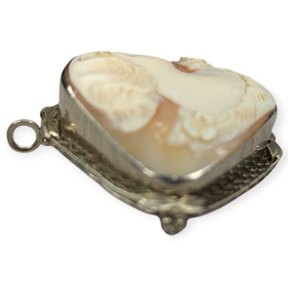 Antique 14k White Gold Large Cameo Filigree Pendant Brooch/Pin 1 1/2" x 1 1/2" - Picture 8 of 14